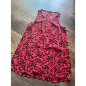 Forever‎ 21 Elephant Print Tank Top Sleeveless Casual Blouse Red Medium